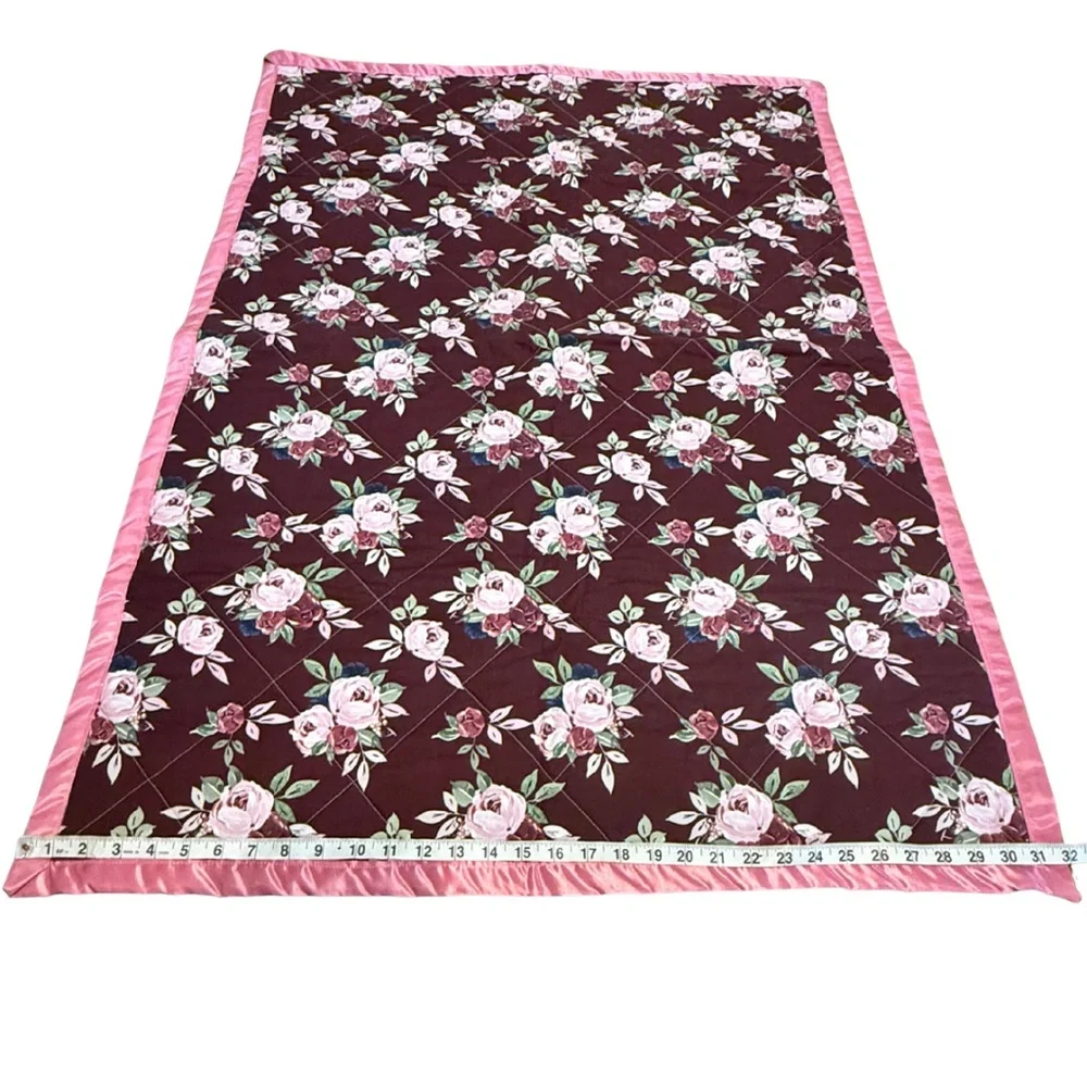 Handmade Pink Patchwork Baby Quilt 32x45 | Floral‎ Reversible Blanket | New